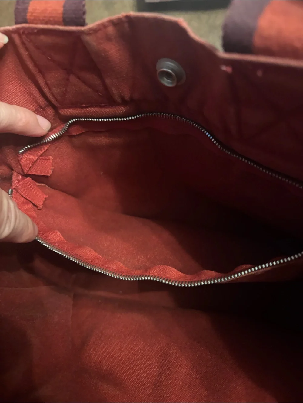 Hermes Red Canvas Tote with Dark Stripe